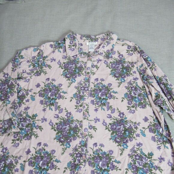 Vtg Venezia Vitale Shirt Womens 3X Lilac Corduroy Floral Button Granny Cottage - Picture 3 of 10